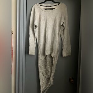 Distressed drape back sweater